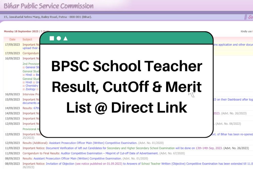 BPSC School Teacher Result 2023, Bihar TRE CutOff & Merit List @ www.bpsc.bih.nic.in