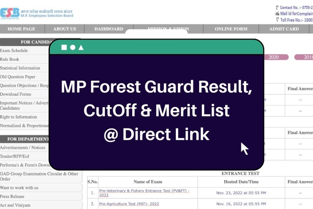 MP Forest Guard Result 2023 (Direct Link) Vanrakshak CutOff & Merit List @esb.mp.gov.in