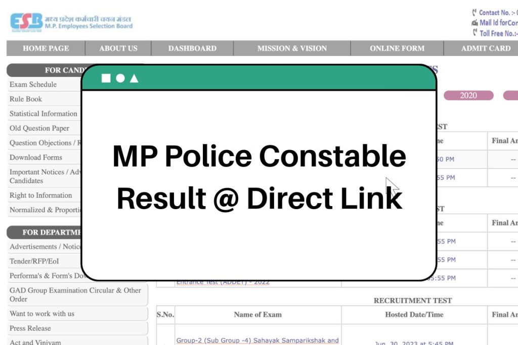 MP Police Constable Result 2023 @esb.mp.gov.in CutOff & Merit List Link