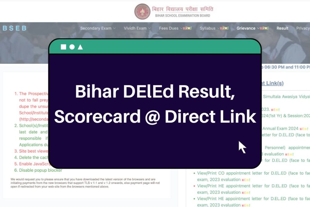 Bihar DElEd Result 2023 (Direct Link) Scorecard @secondary.biharboardonline.com