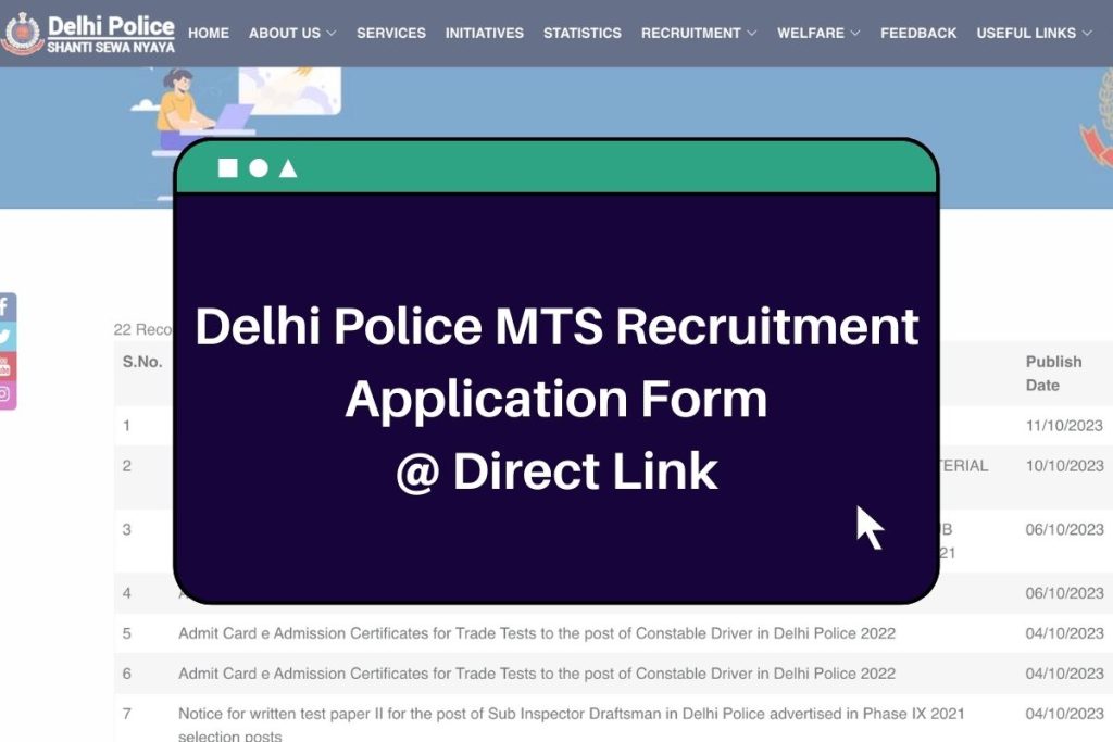 Delhi Police MTS Recruitment 2023 Application Form (Direct Link) Notification @delhipolice.gov.in